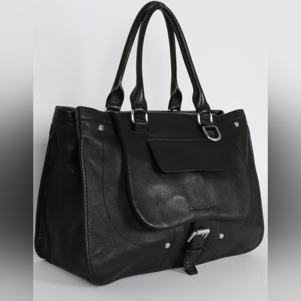 Longchamp Balzane Black Leather Top Handle Tote/Bag